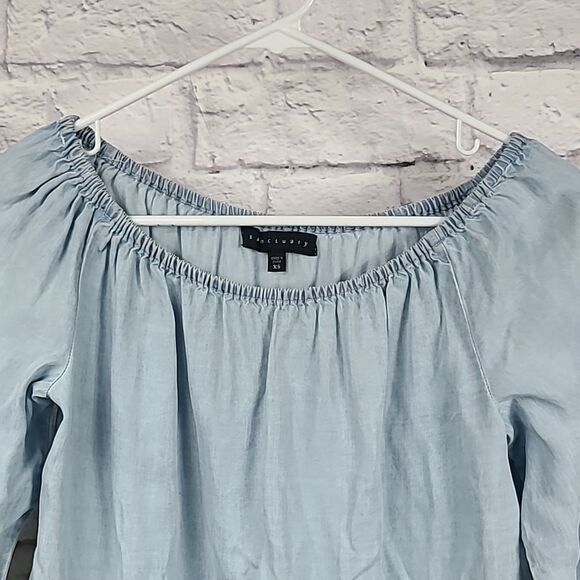 Sanctuary Julia Off the Shoulder Chambray Ruffled Blouse Women's Top Sz X-Small - Picture 5 of 9